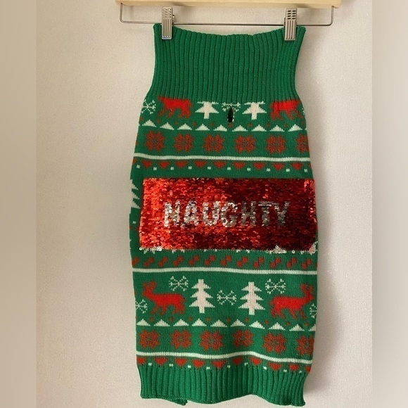 DOG CHRISTMAS HOLIDAY SWEATER - NICE OR NAUGHTY SEQUIN SWEATER - Picture 1 of 5